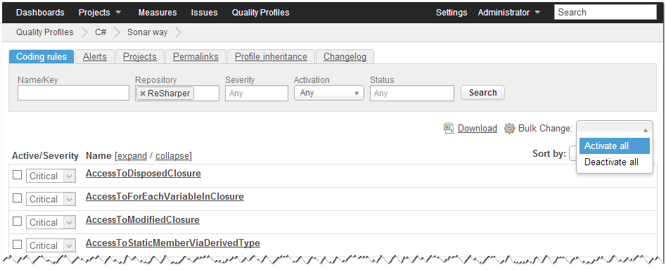 SonarQube Quality Profile Bulk Change